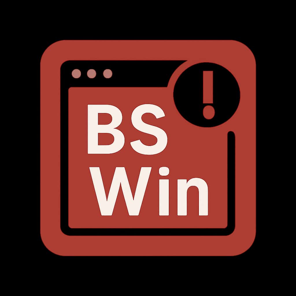 A badge representing BS Win troubleshooting guide.