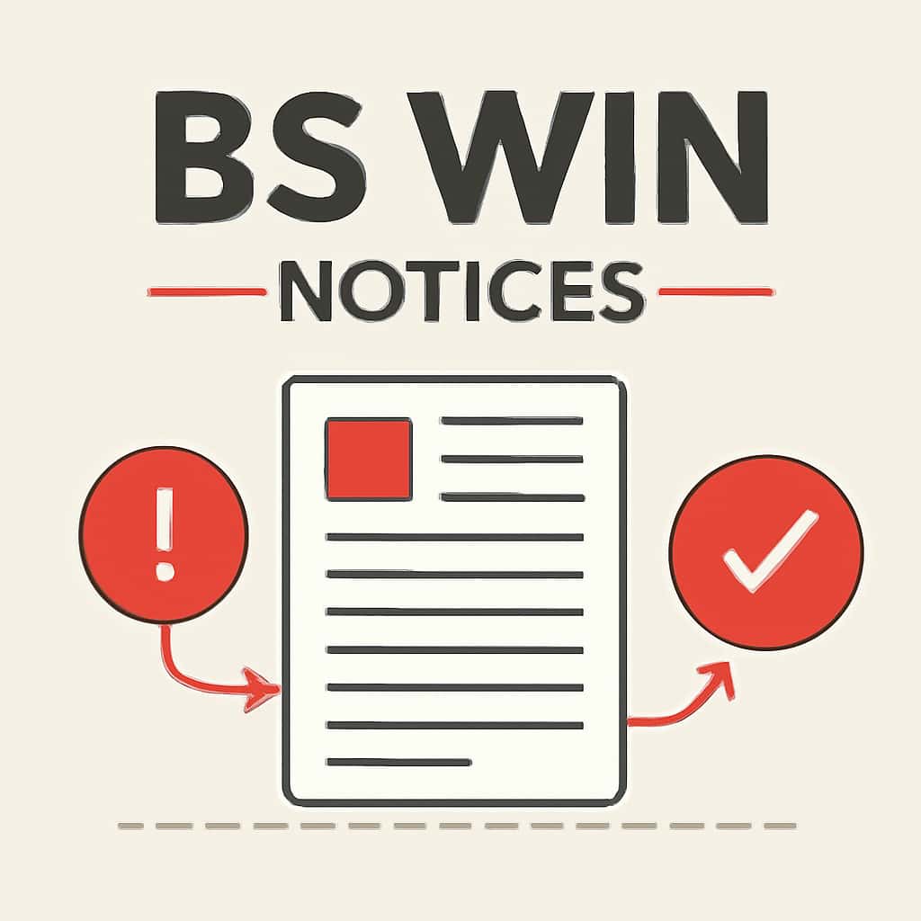 Illustration detailing the process of accessing BS Win Notices.