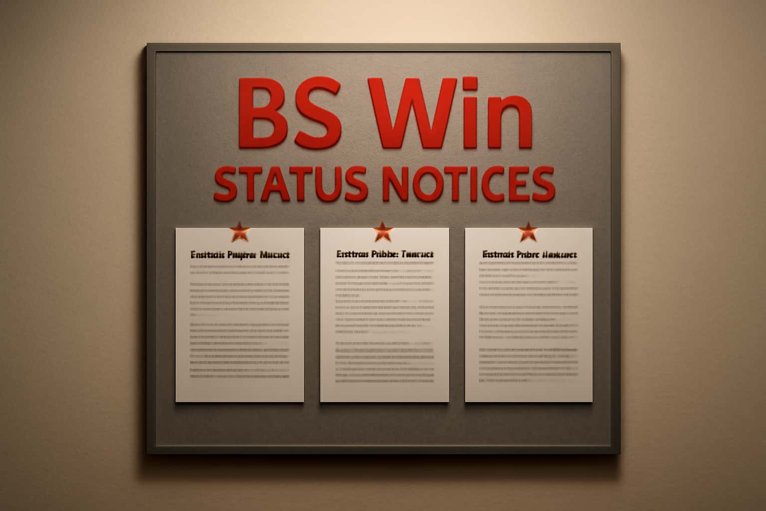 A visual representation of BS Win Status Notices with relevant color accents.